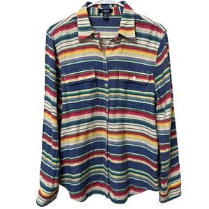 Chaps Denim Women’s Sz Large Button Up Striped Shirt‎ Super Soft Chambray